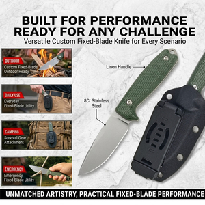 Couteau de chasse tactique à lame fixe pleine longueur en acier 8Cr13MoV avec manche en lin, logo personnalisé OEM, pour la survie en bushcraft, avec étui K - Product Image 4