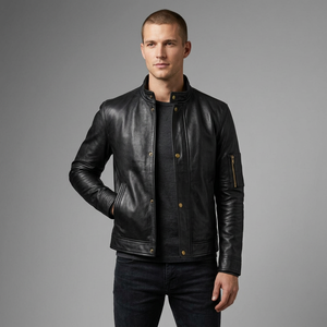 Men's Black Genuine <b>Sheepskin</b> Leather Classic Casual Slim Fit Waterproof Windproof Bomber <b>Jacket</b> Casual Winter Wear - Product Image 1