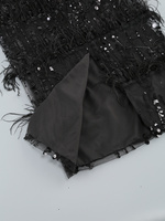 SB3673 mode dame paillettes plume sans bretelles Maxi robe Sexy dos nu paillettes robe noire femmes élégantes robes de soirée de fête
