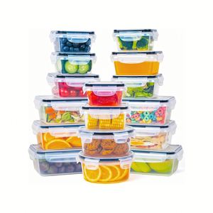 Clear Rectangle Eco-Friendly PP Plastic Leak-proof Modern <b>Kitchen</b> Fridge Organizer 16-Piece Food <b>Storage</b> <b>Box</b> Set for Freshness - Product Image 1