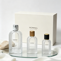 Nouveaux flacons de parfum carrés en verre vides 50ml, flacon de parfum noir avec boîte et couvercle luxueux