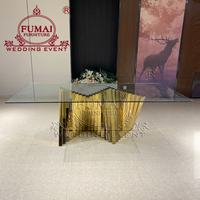 Table de réception de mariage en acier inoxydable doré design table d'événement de fête élégante avec plateau en verre trempé