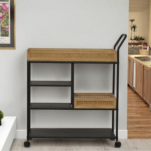 Modern Home <strong>Service</strong> bar <strong>Cart</strong> with Rattan Basket with Wheel Rack Kitchen Mobile <strong>Cart</strong> - Product Image 6