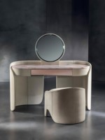 Coiffeuse moderne minimaliste en bois de pin et marbre avec miroir sur pied et rangement pour bijoux pour chambre à coucher