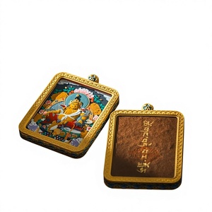 Thangka tibétain en tissu, peint à la main, Wipe Tang Khazakiram, Cinq Maîtres, Huit Zodiaques, Grand Ciel Noir, Pu Xian, Tara Verte, Manjusri - Product Image 1
