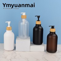 En Stock: Botella de 500ml con Bomba Dosificadora de Bambú, Transparente, Negra Esmerilada, Blanca Esmerilada, de PET, para Champú y Gel de Ducha, Recargable para Viaje