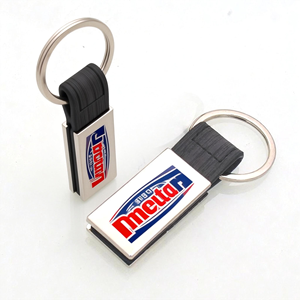 Personalized Print Laser Engrave Logo Two Sides Metal and Leather Keychain