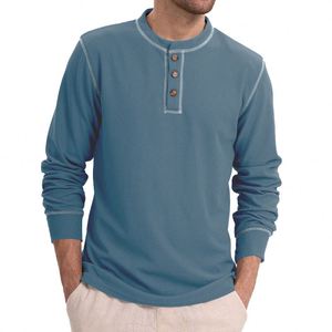 2025 otoño nueva camiseta transfronteriza estilo Waffle Henry para <span class=keywords><strong>hombre</strong></span> 180g tela de punto suelta <span class=keywords><strong>manga</strong></span> <span class=keywords><strong>larga</strong></span> sólido Europa Casual - Product Image 1