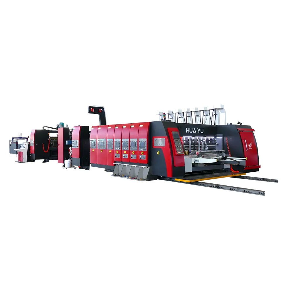 HS-B Serie Automatische Printer Slotter Machine Golfkarton Doos Afdrukken Steken Pizzadoos Making Machine
