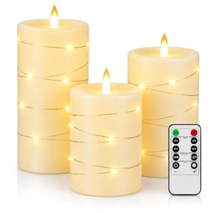 <b>Battery</b> <b>Operated</b> Flickering Flameless Led Candle Set with <b>Fairy</b> String <b>Lights</b> Remote Control and Timer for Home Party Decoration - Product Image 1
