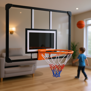 Mini Canasta de Baloncesto para Montar en la Pared, Tablero de Vidrio de 45 x 29 Pulgadas Resistente a Impactos, Aro para Uso en Interiores, Incluye Red Naranja, Blanca, Roja y Azul - Product Image 2
