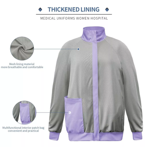 Uniforme Médico de Manga Larga para Enfermeras, Parte Superior de Tela Transpirable y Cómoda para Hombres y Mujeres, Chaqueta de Trabajo Médico con Bolsillo con Cremallera - Product Image 6
