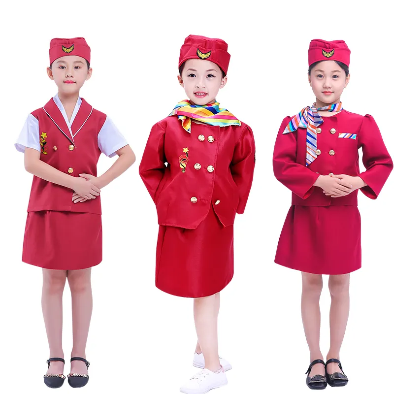Kids Flight Attendant Accessories Set Career Dress Up Cosplay Air Hostess Halloween Stewardess Costume for Girls