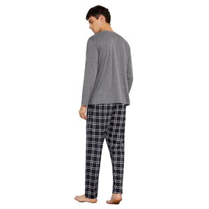 Autumn Winter Cozy Male Pyjamas <strong>Mens</strong> 2 Pieces Solid Plaid Cotton <strong>Pajamas</strong> <strong>Set</strong> <strong>for</strong> <strong>Men</strong> - Product Image 3
