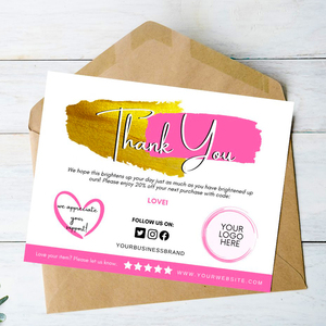 Logo personalizzato lamina d'oro di lusso stampato A6 4x6 Shopping Business grazie biglietti di auguri con busta per matrimonio e compleanno - Product Image 1