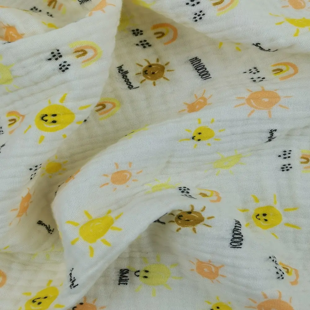 Popüler bebek anti-sivrisinek pantolon yıkanmış pamuklu kumaş pilili gofre pijama 3-layer pamuk krep gazlı bez baskı kumaş