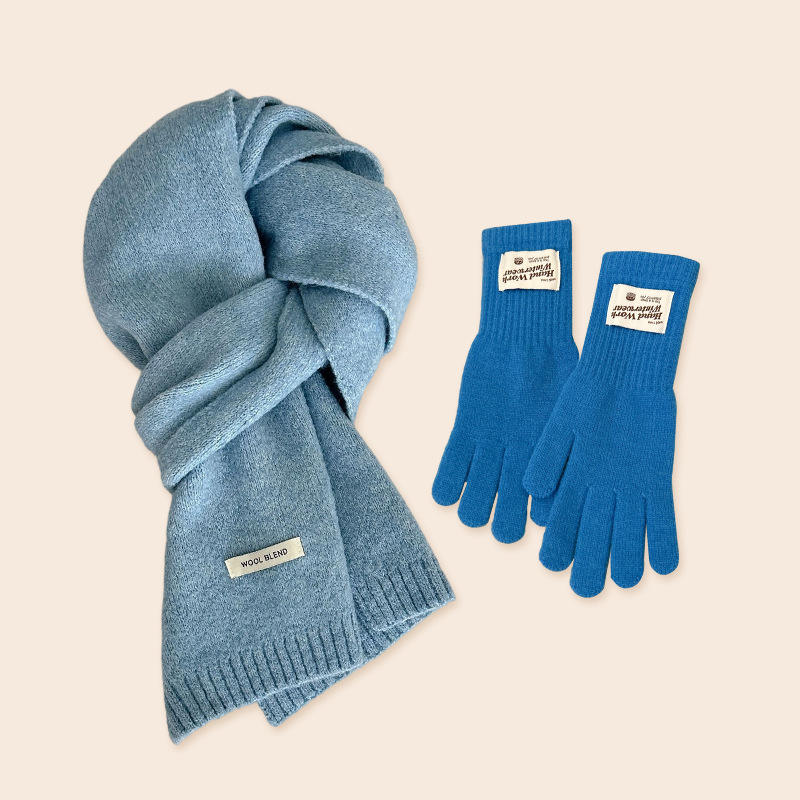 Gants écharpe en laine bleu