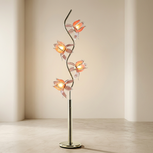 Lámpara de Pie Moderna Decorativa con Forma de Loto, Portalámparas E26, Pantalla de Cristal con Pétalos de Flor, Base de Metal, Lámpara de Esquina para Interiores - Product Image 1