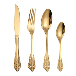 مجموعة أدوات المائدة من الفولاذ المقاوم للصدأ المكونة من ملعقة وشوكة وسكين وطقم أدوات المائدة الذهبية لتزيين حفلات الزفاف