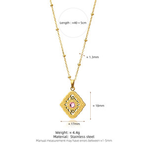 Collar de Joyería con Colgante de Rombo Calado, Diseño Vintage, Chapado en Oro PVD de 14k/18k, Acero Inoxidable 316L Personalizado para Mujer - Product Image 6