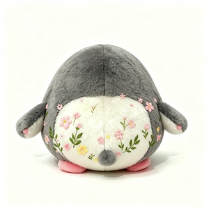 Peluche pingouin brodée de fleurs personnalisée, adorable pingouin gris en peluche, poupée pingouin fleurie en tissu doux - Product Image 3