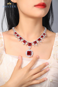 Anster sang trọng <span class=keywords><strong>Ruby</strong></span> Vòng cổ tinh tế đá thời trang trang sức dây chuyền cho phụ nữ Bông tai trang sức bán buôn - Product Image 3
