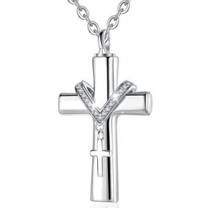 Colgante de joyería con medallón conmemorativo, urna de cenizas de cremación cruzada - Product Image 1