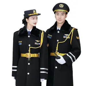 OEM Service Winter Guard Coats Security Work Wear Uniform Black Woolen Overcoat Guard Uniform