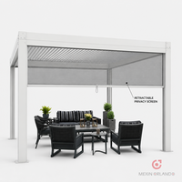 Pergola bioclimatique motorisée en aluminium et verre trempé MEIXIN ORLANDO, pour jardin d'hôtel de luxe moderne, terrasse extérieure.