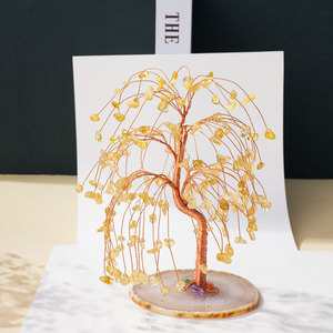 Árbol de la Abundancia de Cristal Natural al por Mayor, con Forma de Sauce Llorón, Envuelto en Alambre de Cobre, Árbol de Chakra sobre Base de Rodaja de Ágata para Decoración del Hogar - Product Image 5