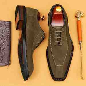 Chaussures habillées pour hommes à bout pointu, légères et respirantes, en cuir véritable et daim britannique, Nouveauté 2025, pour mariage, marié, affaires et occasions formelles, à lacets - Product Image 1