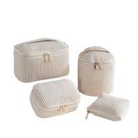 Pochette cosmétique en velours côtelé doux pour femmes Portable Nylon tissé trousse de toilette avec fermeture éclair sac à main maquillage organisateur voyage