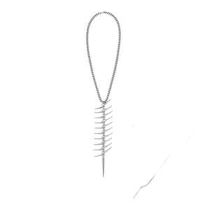 European New Silver Thorn Horn Spiky Fishbone <strong>Back</strong> <strong>Drop</strong> <strong>Necklace</strong> Surrealist Futuristic Fashion Item - Product Image 6