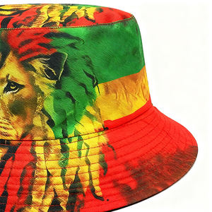 도매 사자 <span class=keywords><strong>Rasta</strong></span> 스타일 캐주얼 버킷 모자 여행을위한 편지 패턴과 만화 인쇄 야외 양면 - Product Image 4