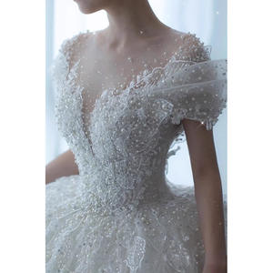 Elegantes Luxus-Brautkleid Böhmisches Ballkleid Schwere Arbeit Gaze Kapelle Zug boden lang Neu - Product Image 1