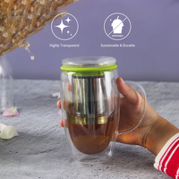 Tasses à café et thé en verre à double paroi Tasses en verre borosilicaté transparent à isolation chaude avec filtres fins en acier