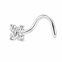 ASTM F136 Titanium Clover CZ Nose Stud S Bend Straight Bar Cartilage Piercing Jewelry Gold Tone Steel Tone Women Accessories