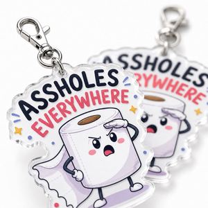 Porte-clés drôle en acrylique « Assholes Everywhere » pour papier toilette, cadeau farfelu en gros - Product Image 3