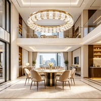 Breiter Hohlring-Kristall-Kronleuchter Luxuriöser Goldrahmen Pendelleuchte für Doppelhöhen-Esszimmer Villa Lobby mit Hoher Decke