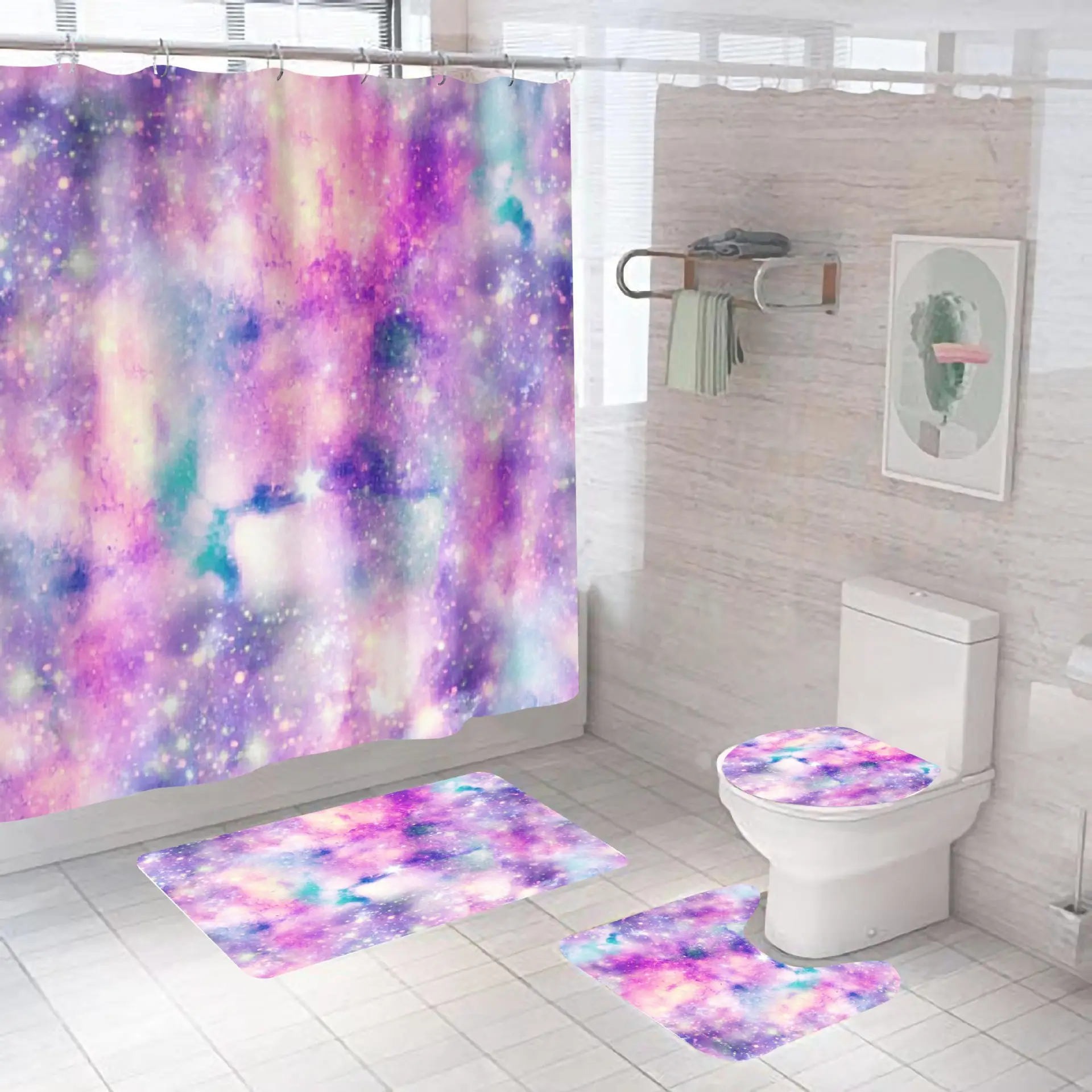 Bathroom Decor Night Sky Space 180*200cm Extra Long Shower Curtain 100% Polyester Waterproof Shower Curtain