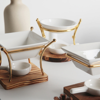 Diffuseur de parfum non électrique en métal, chauffe-huile essentielle, chauffe-cire, brûleur d'huile essentielle pour bougie chauffe-plat avec plateau en bois