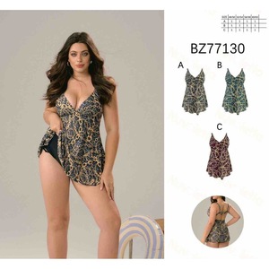 Costume da bagno intero HDJ Plus Size con controllo pancia, scollo a V profondo, stampa geometrica e gonna, per donna, taglie 42 44 46 48 - Product Image 3