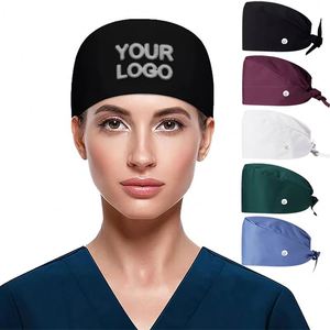 Bonnet chirurgical en coton personnalisé avec logo, doublure en satin, pour queue de cheval, pour médecins et infirmières, taille unique - Product Image 1
