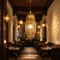 Lustre Suspendu LED Moderne en Fer Marocain, Finition Dorée, IRC 90, Durée de Vie 50 000 Heures, Idéal pour Mosquées et Projets d'Installation
