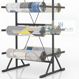 Espositore per Rotoli di Tessuto in Metallo, Espositore da Terra Bifacciale per Campioni, Scaffale per Showroom Tessili e Negozi - Product Image 4