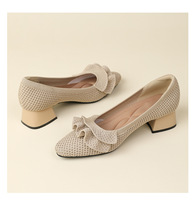Ballerines en maille pour femmes, à bout carré, à enfiler, respirantes, ajourées, confortables, décontractées, pour le bureau, chaussures plates d'été avec décor floral tressé