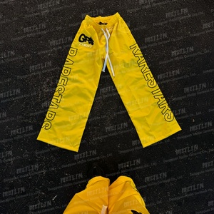 Custom High Quality Yellow Sports Running Oversized Baggy <b>Nylon</b> Pants <b>Jogger</b> Polyester 3D Embroidery <b>Nylon</b> Track Pants - Product Image 1