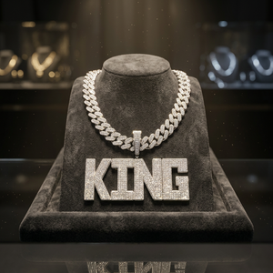 <b>Iced</b> <b>Out</b> KING Letter Pendant with Cuban Link <b>Chain</b> Full Diamond CZ Baguette Necklace Hip Hop Jewelry for Men 925 Silver - Product Image 3