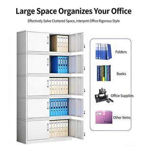 Armoire de classement latérale moderne <span class=keywords><strong>avec</strong></span> portes en verre, étagères réglables, acier, rangement de <span class=keywords><strong>bureau</strong></span> à domicile, organisation de classement pour les espaces restreints - Product Image 5