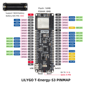 บอร์ดพัฒนา LILYGO T-Energy-S3 ESP32-S3 ของแท้พร้อมส่ง หน่วยความจำแฟลช 16MB หน่วยความจำ PSRAM 8MB WiFi  พร้อมโมดูลใส่แบตเตอรี่ 18650 - Product Image 5